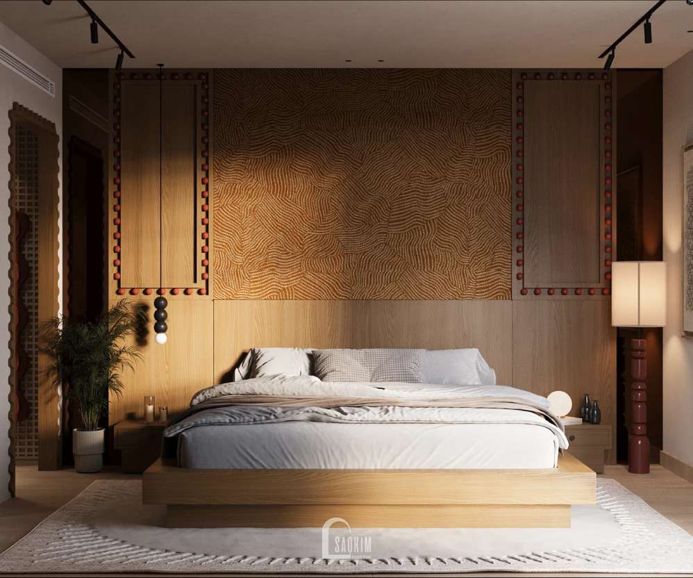Thiết kế nội thất phòng ngủ Master phong cách Modern Eclectic & Mid-Century tại dự án Liền kề Lộc Ninh Singashine
